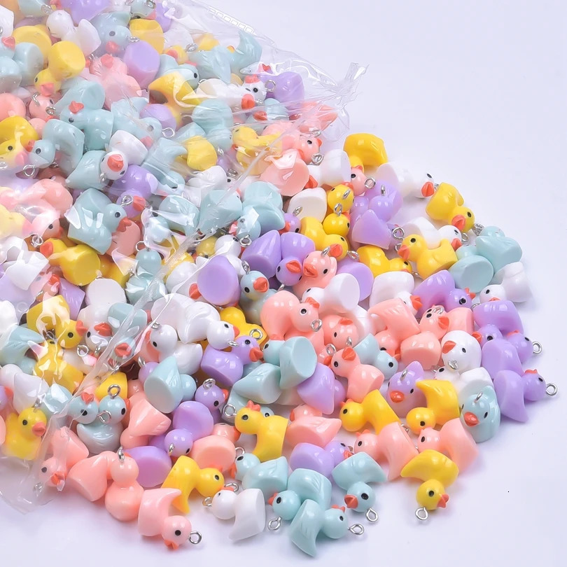 103050100pcsLot Multicolored Resin 3D Duck Charms Cute Animal Pendant For Jewelry Making Diy Earrings Keychain Accessories 240507