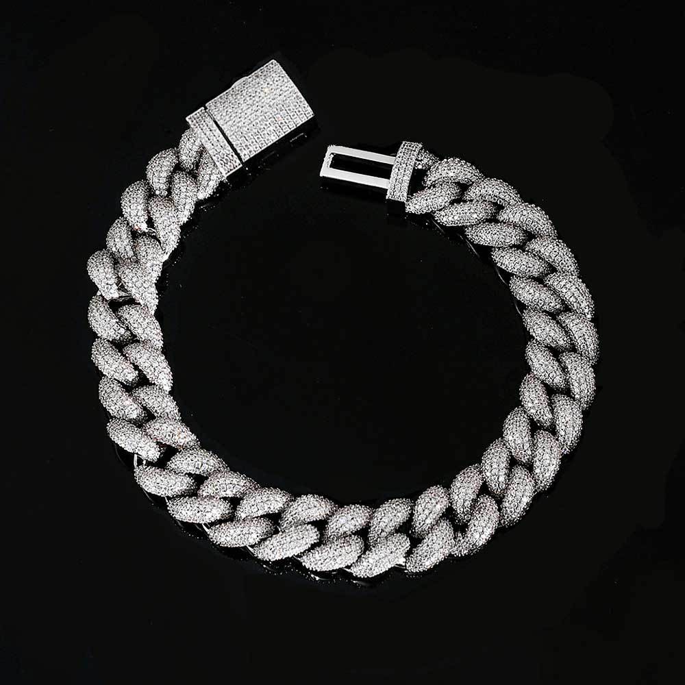 14mm/18mm Hip Hop 5A Zircon Bubble Cuban Chain Bracelet Real Gold Plated Jewelry