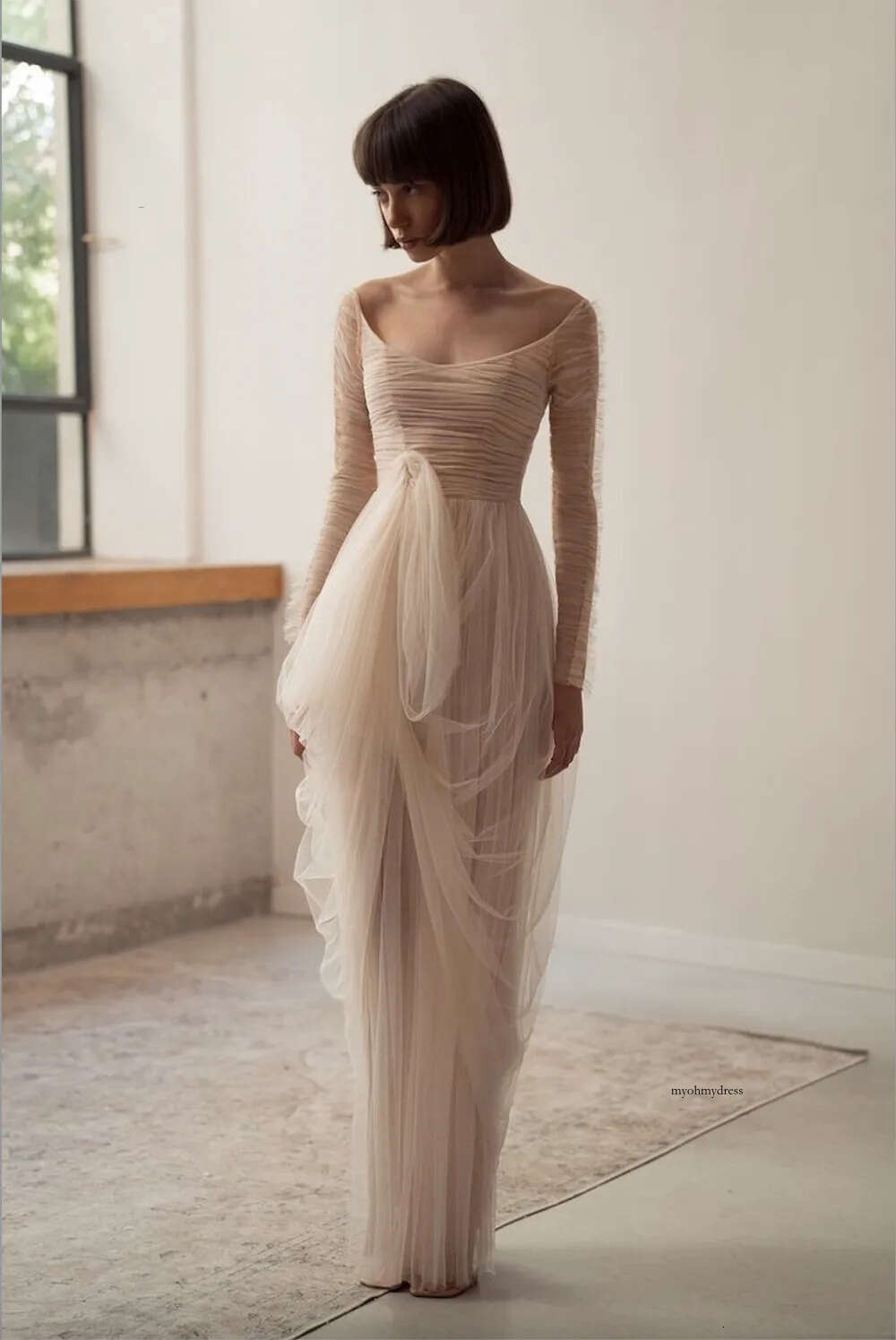 Modest Tulle A Line Wedding Dresses Elegant Bridal Gowns Ruffle For Women Off The Shoulder Backless bridal reception gowns Robe de mariee 0509