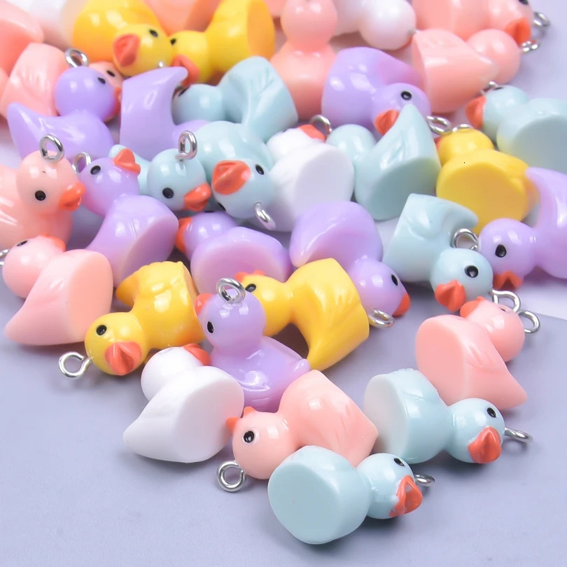 103050100pcsLot Multicolored Resin 3D Duck Charms Cute Animal Pendant For Jewelry Making Diy Earrings Keychain Accessories 240507