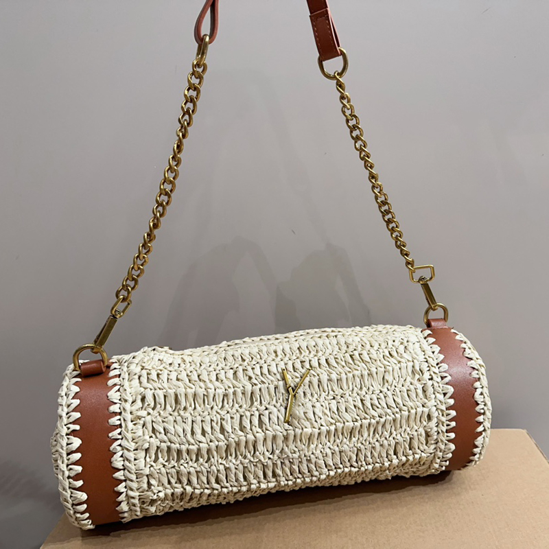 Straw Bag Tote Women Luxury Brand Handbag Shoulder Leather Crossbody Designer Bags Female Large Capacity Shopping Woven Bag Beach Clutch Purses 240509