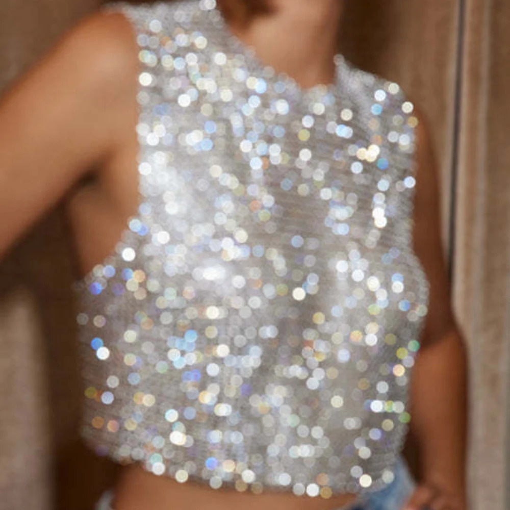 Y2K top sleeveless backless diamond top summer party carnival wearing a luxurious vest 240508 - view 5