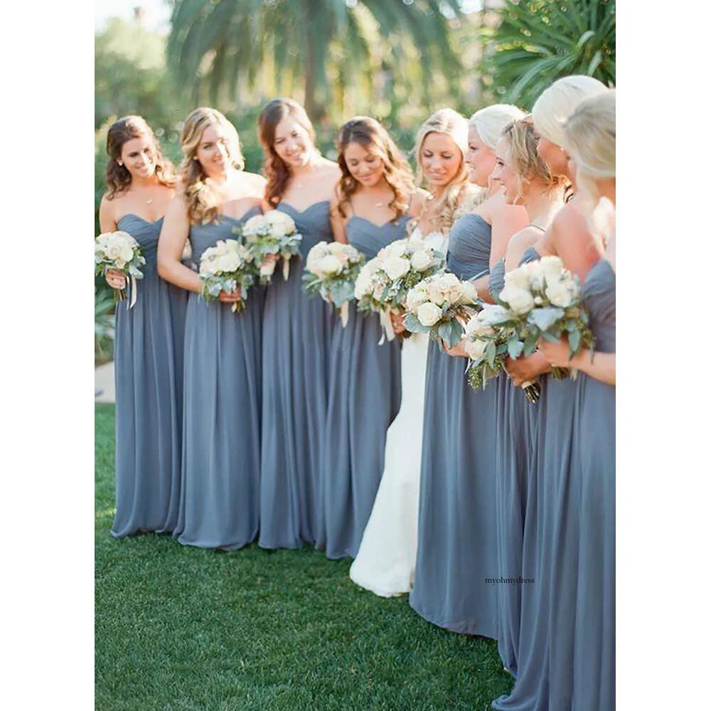 Dusty Blue Chiffon Bridesmaid Dresses 2021 Sweetheart Neck Maid Of Honor Wedding Guest Gown Custom Made Cheap 0509