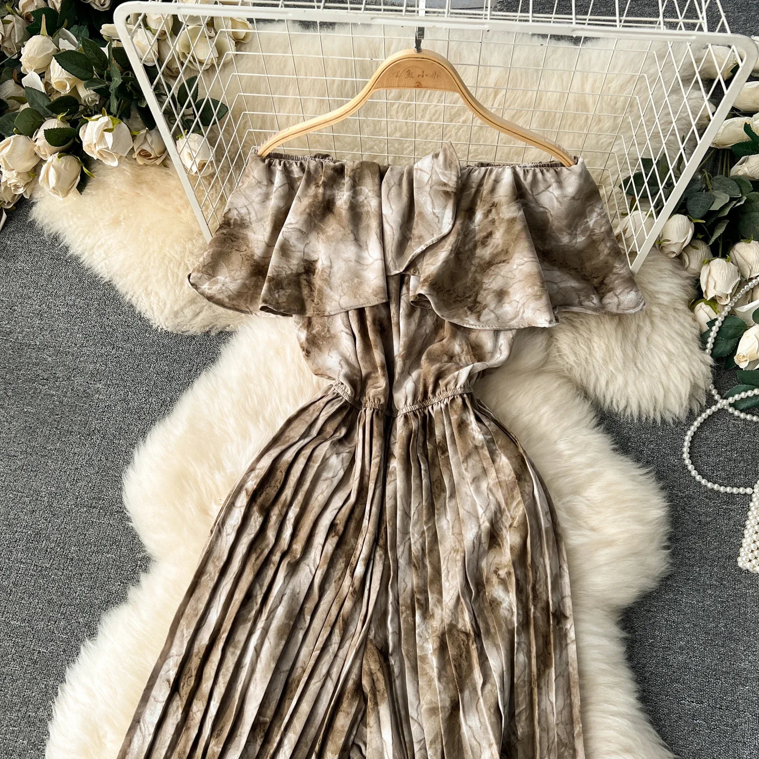 Women Jumpsuit Rompers Summer Casual Dye Off Shoulder Ruffles Laceup Sashes Wide Leg Holidays Loose Jumpsuits 240423
