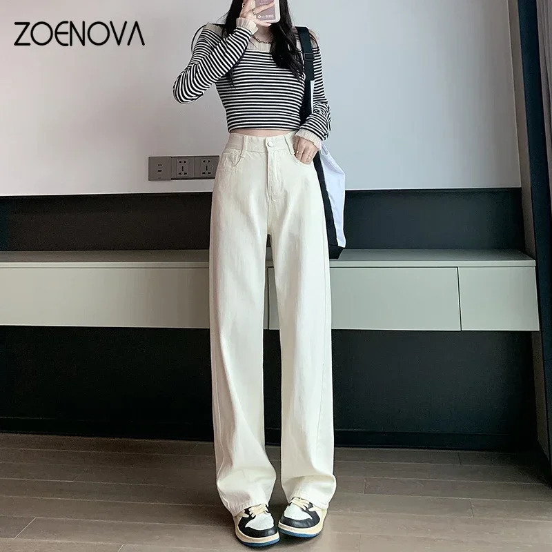 ZOENOVA High Waisted Jeans Y2K Fashion Women Clothing Blue Black Straight Leg Denim Pants Trousers Mom Jean Baggy Tall 240423