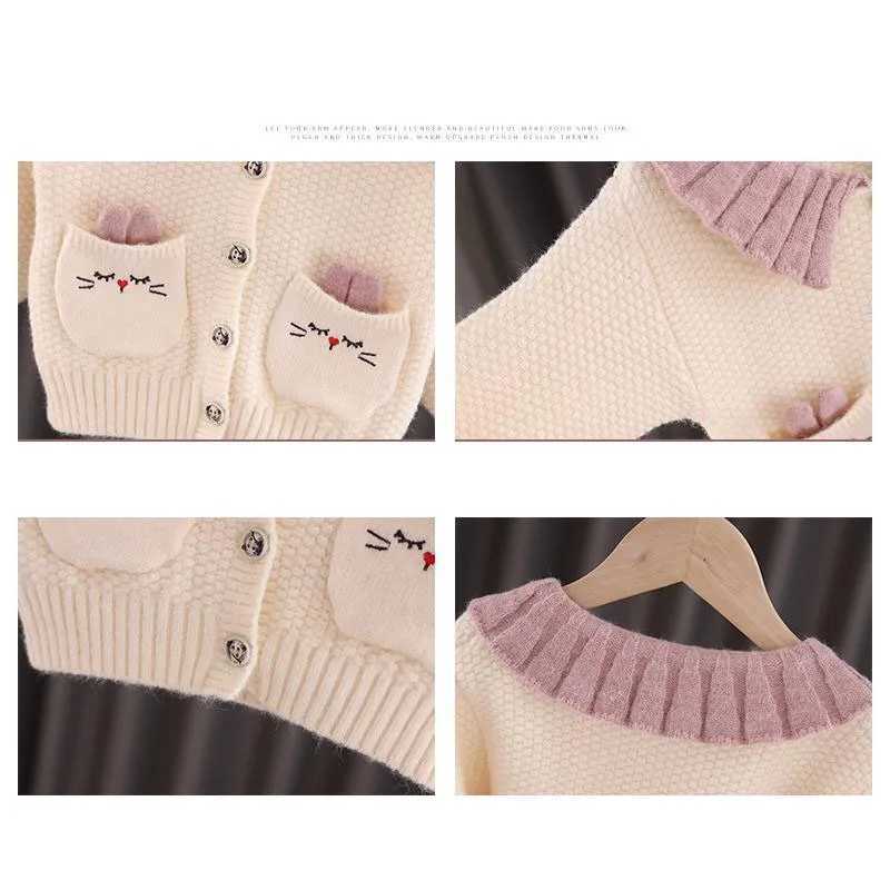 Sets Girls sweater cardigan spring 2023 new Korean girls single chest lapel jacket baby soft thick knit top Q240508