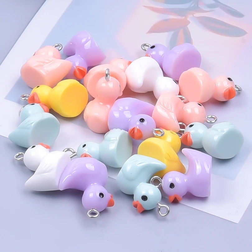 103050100pcsLot Multicolored Resin 3D Duck Charms Cute Animal Pendant For Jewelry Making Diy Earrings Keychain Accessories 240507