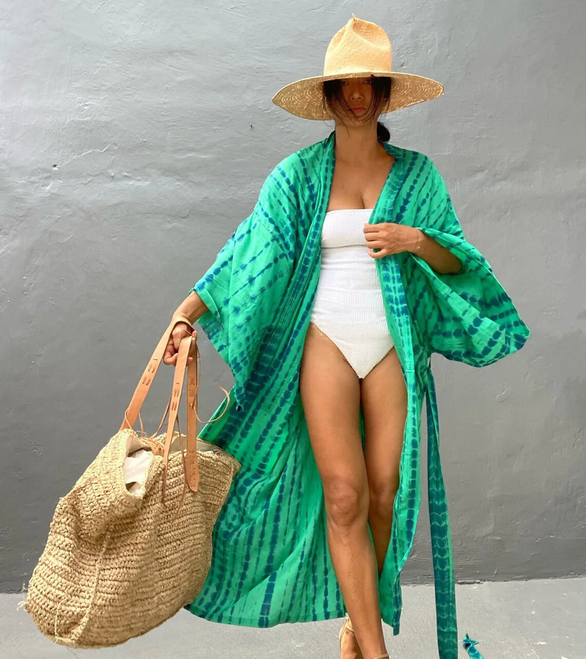 2023 Womens Boho Stripe Tie Dye Swimsuit Cover Up with Belt Tunic Sarong Cardigan Dress Bikini Coverups Beach Wear Kimono 240426
