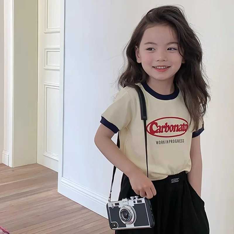 T-shirts Childrens Short-sleeved Summer New Girls Printed T-shirt Loose Baby Half Sleeve Top Cute 4-14YL24729