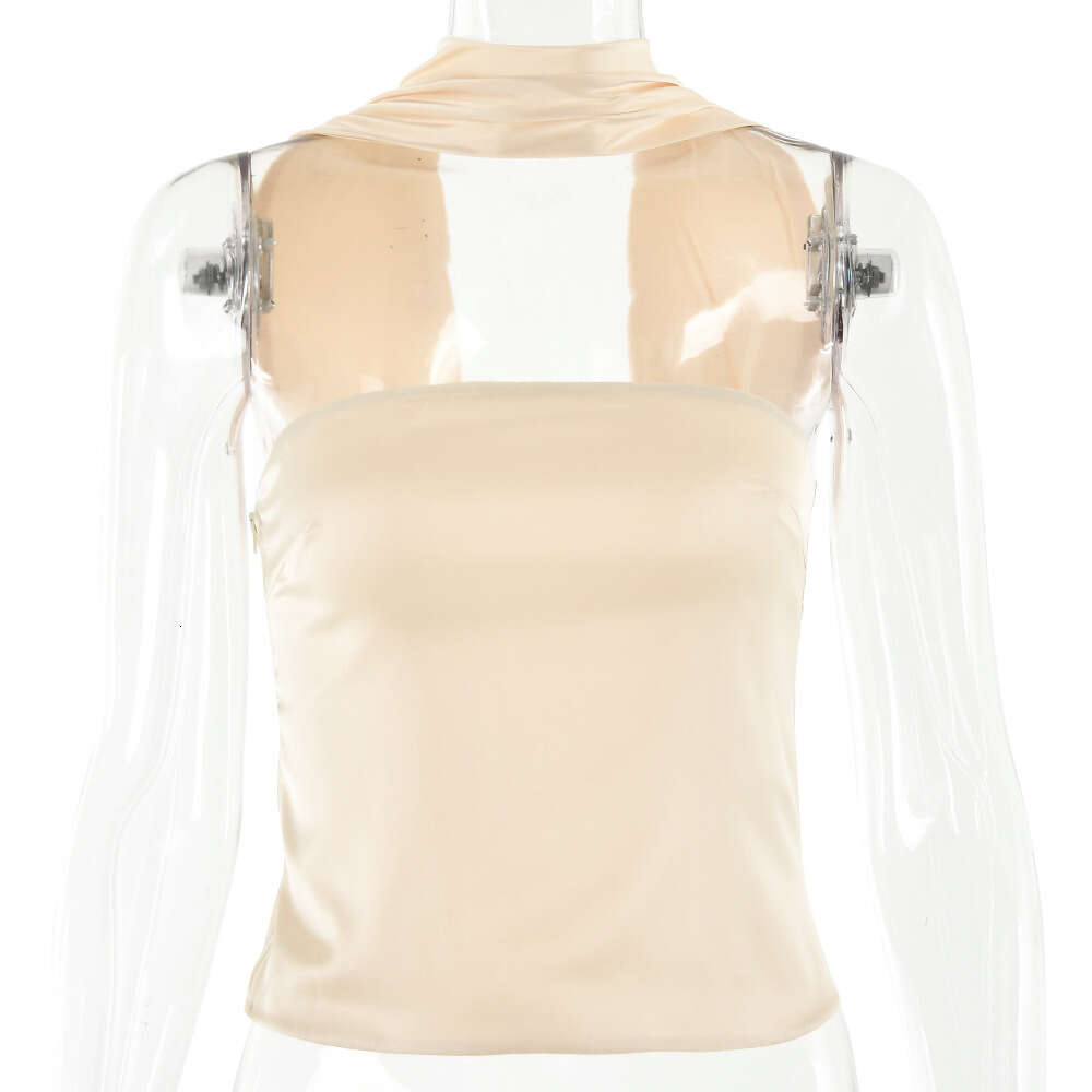 Instagram Autumn Hot Selling New Women's Sexy and Fashionable Satin Versatile One line Collar Bra Hanging Neck Top F5930