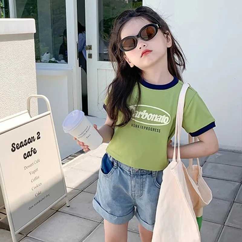 T-shirts Childrens Short-sleeved Summer New Girls Printed T-shirt Loose Baby Half Sleeve Top Cute 4-14YL24729