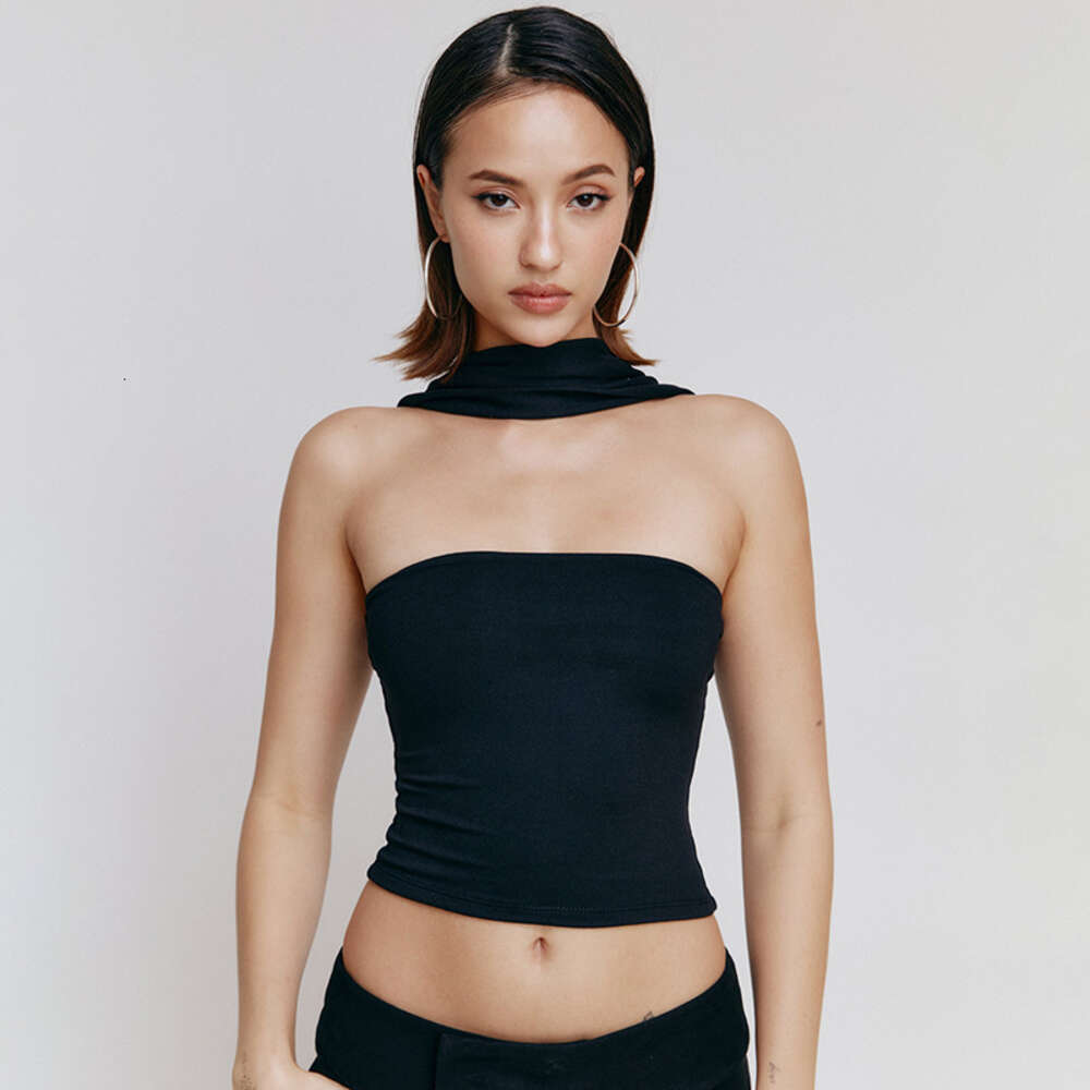 Instagram Autumn Hot Selling New Women's Sexy and Fashionable Satin Versatile One line Collar Bra Hanging Neck Top F5930