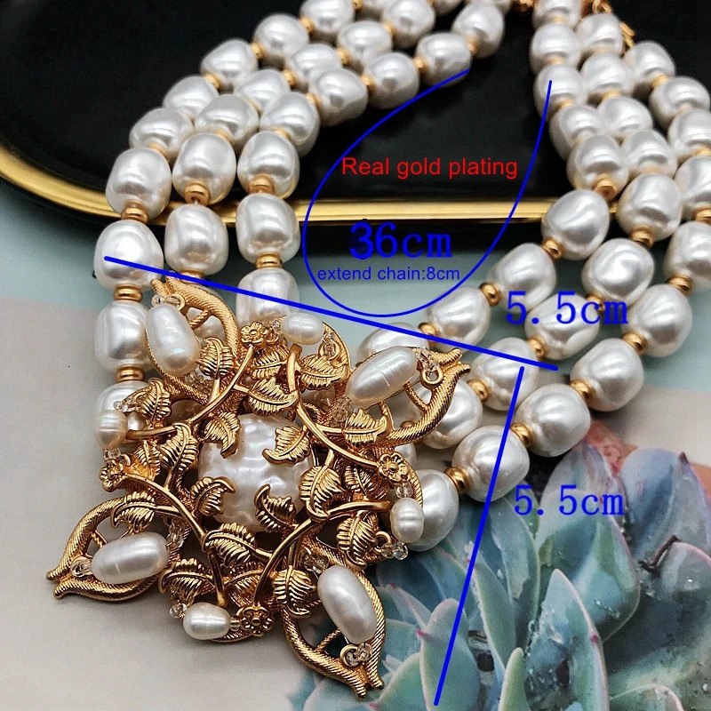 Baroque Pearl Jewelry Necklace Statement Romantic Chokers Three Strands Flower High-Quality Accessories Wedding Party Elegant 240428