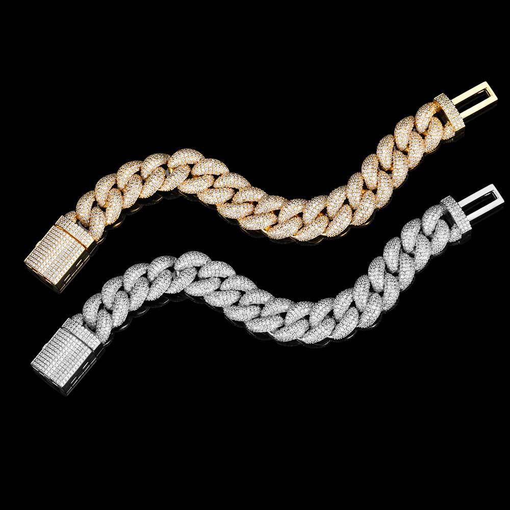 14mm/18mm Hip Hop 5A Zircon Bubble Cuban Chain Bracelet Real Gold Plated Jewelry