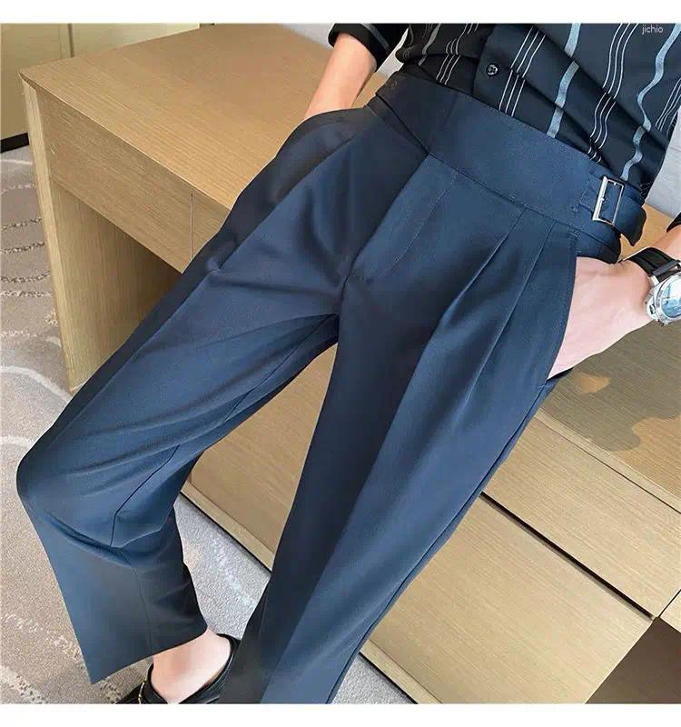 Men's Pants Italian Style Men Naples Suit High Waist Slim Fit Small Feet Ankle-Length Spring Fashion Business Casual Trousers