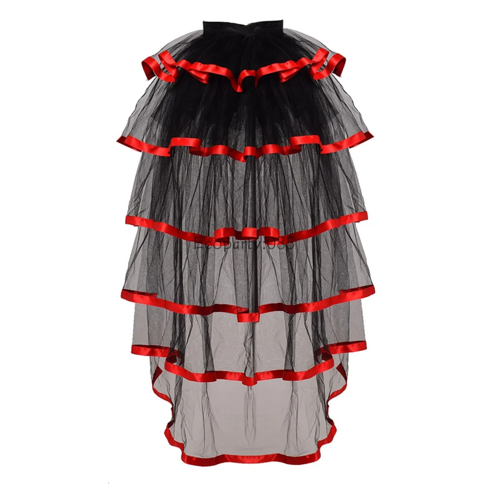 Women Punk Puffy Ruffle Tutu Bustle Skirts Sexy Steampunk Cocktail Party Tie-on Overskirt Gothic Tulle Skirt for Female 240506