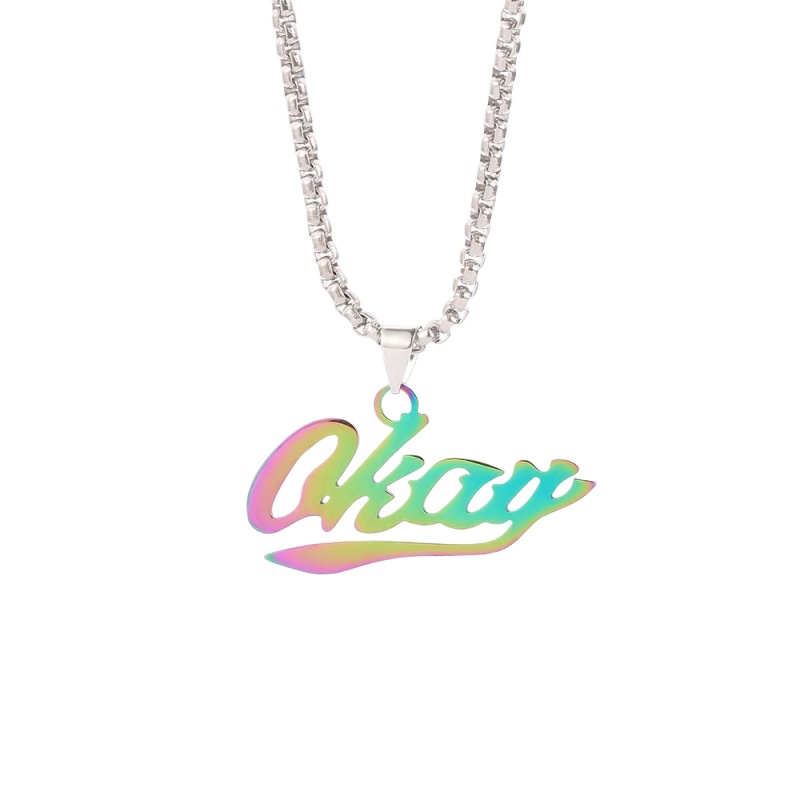 Colorful OKAY Letters Pendant Necklace Stainless Steel Sweater Chain Jewelry