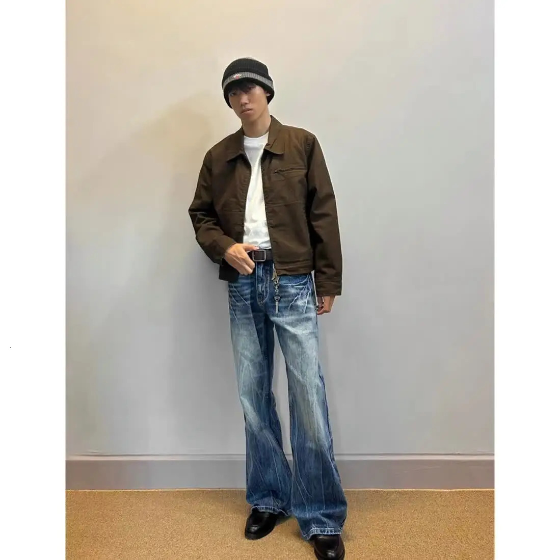 American style high street men and women trendy washed straight leg jeans autumn hip-hop loose slightly flared casual pants y2k 240429
