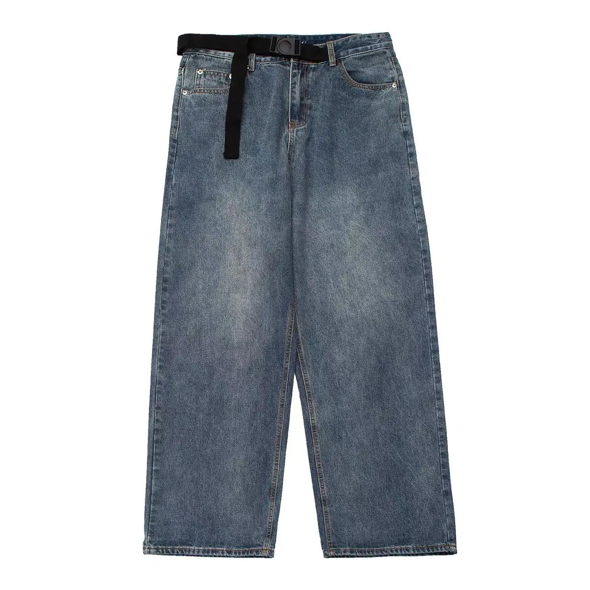 American street men and women hip-hop retro straight leg jeans spring and autumn personalized trend loose leg casual pants y2k 240429