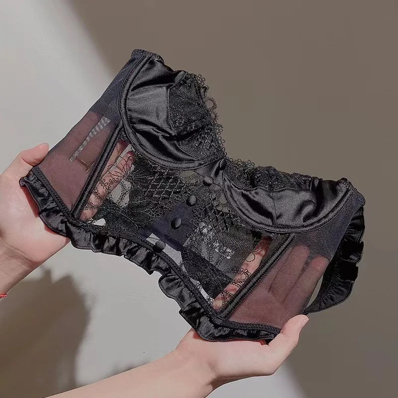 Flying Shoulder Vest Button Lace Stitching Bra Beautiful Shoulder Underwear Set Womens Bra Showcase Small Breast Language 240425