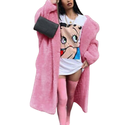 Pink Long Teddy Bear Jacket Coat Winter Thick Warm Oversized Chunky Outerwear Overcoat Women Faux Lambswool Fur Coats7758086