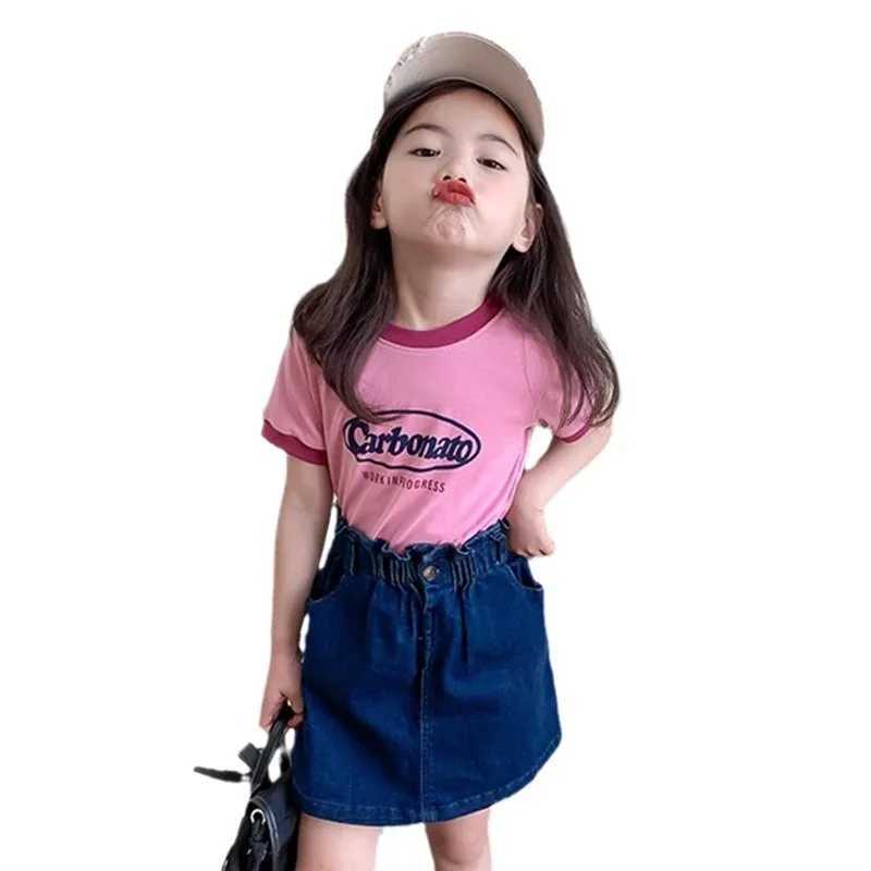 T-shirts Childrens Short-sleeved Summer New Girls Printed T-shirt Loose Baby Half Sleeve Top Cute 4-14YL24729