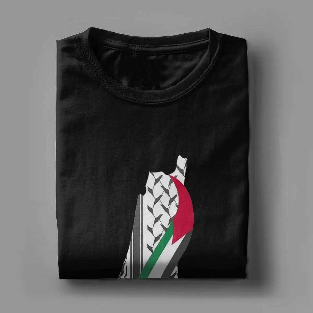 Men's T-Shirts Vintage Palestine Keffiyeh Palestine Map Mens T-shirt Crewneck 100% Cotton T-shirt Shorts Silver Ts Plus Size Top T240508