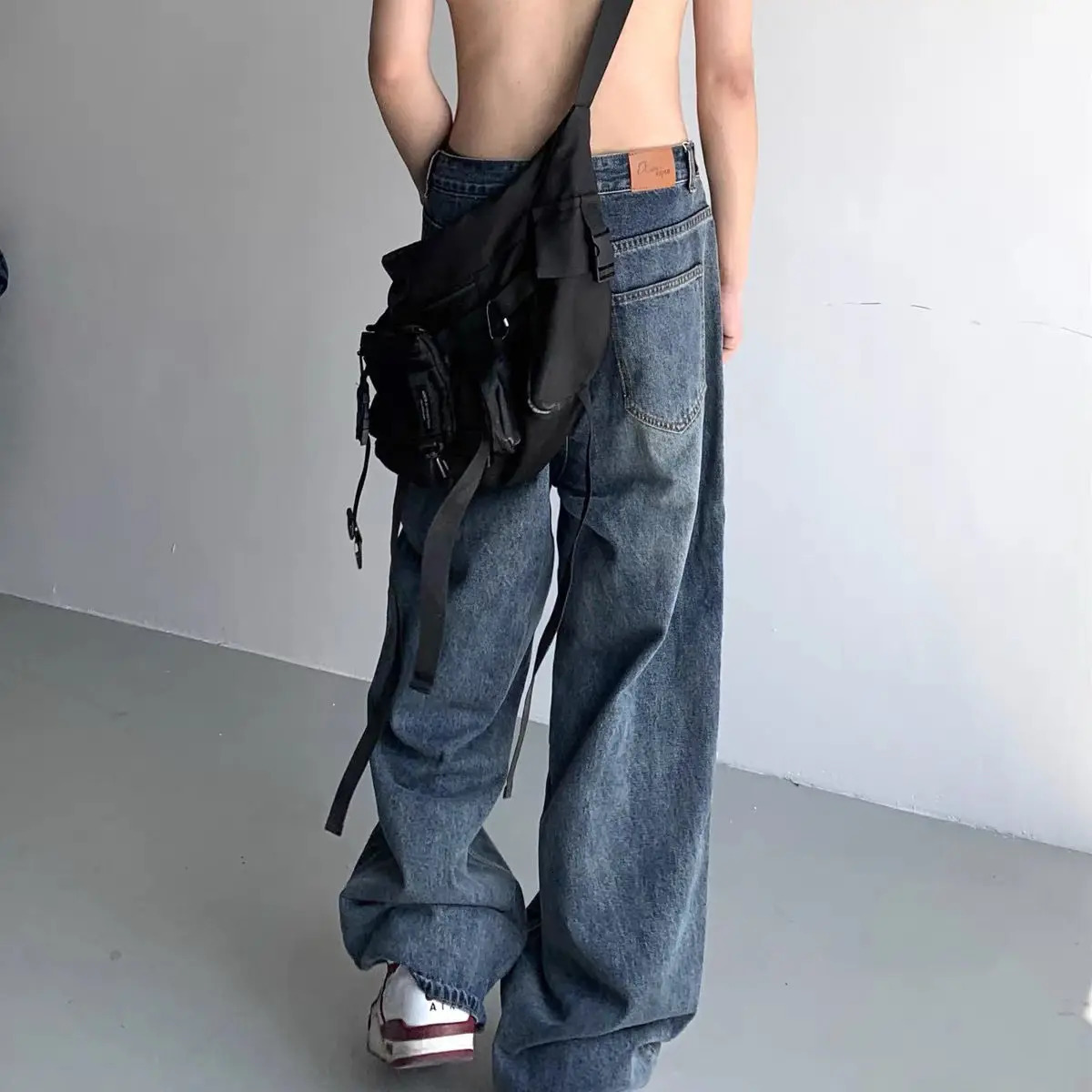 American street men and women hip-hop retro straight leg jeans spring and autumn personalized trend loose leg casual pants y2k 240429