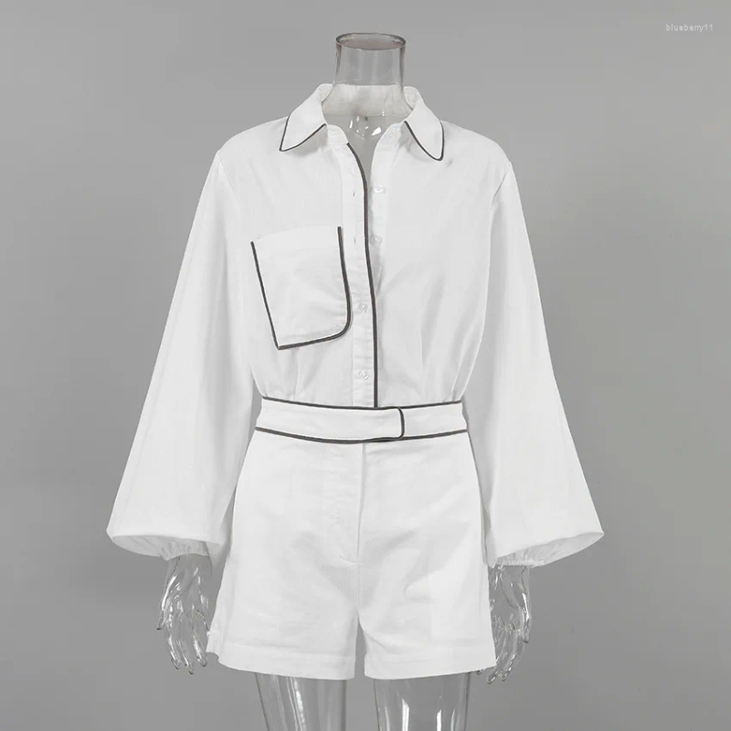 Women's Tracksuits Tow Piece Set Women Summer 2024 Casual Fashion Cotton Linen Long Sleeve Black White Contrast Shirt High Waist Shorts OTTD