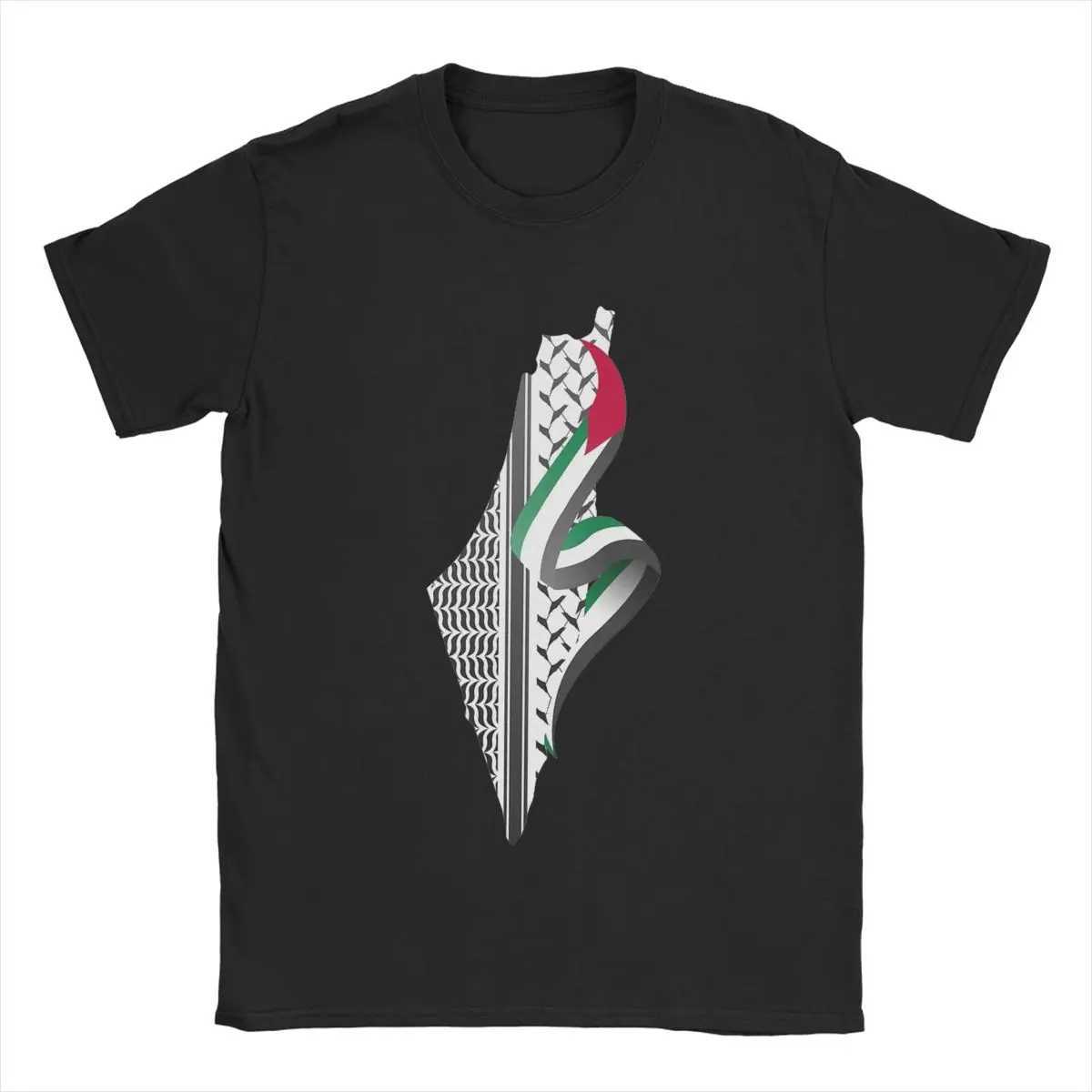 Men's T-Shirts Vintage Palestine Keffiyeh Palestine Map Mens T-shirt Crewneck 100% Cotton T-shirt Shorts Silver Ts Plus Size Top T240508