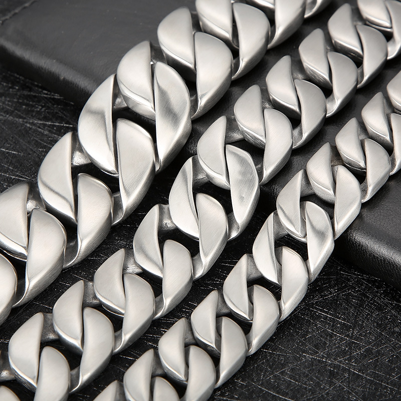 Bone Clasp Collar Sanded Miami Cuban Chain Solid Stainless Steel Mens Necklace Hip Hop Jewelry