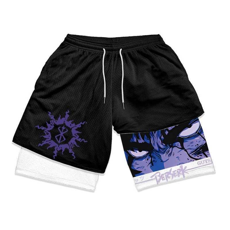 Men's Shorts Berserk-pantnes cortos deportivos 2 en 1 para hombre Shorts de secado rpido para correr entrenamiento de gimnasio y Fitnes T240509