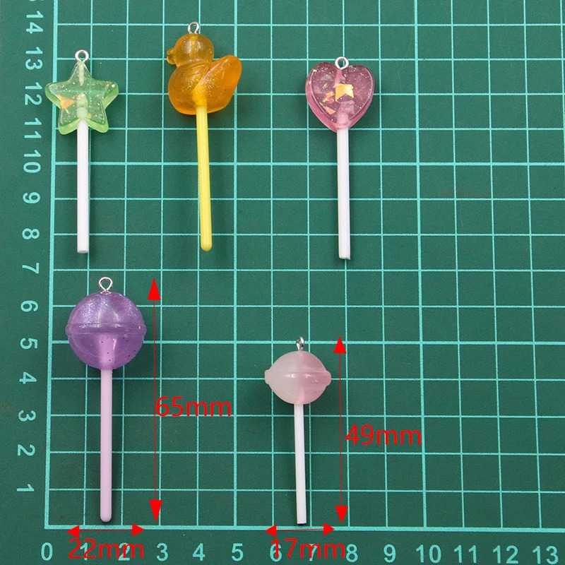 10Pcs Mix Color Size Bling Glitter Heart Round Duck Star Lollipop Resin Charms For Earring Kawaii 3D Keychain Jewelry Making 240507