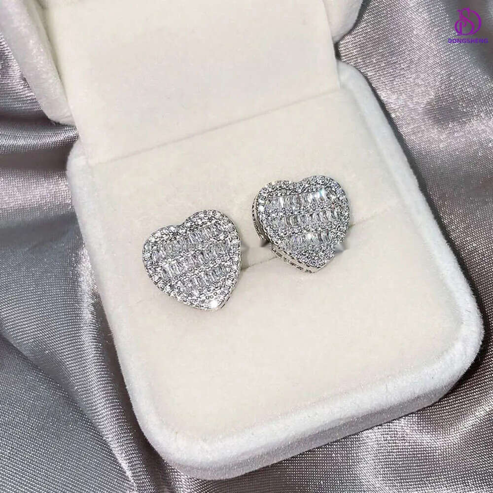 Women Heart-shaped Necklace Fine Jewelry Fashion Sier Iced Out Dia Vvs Moissanite Hip Hop Cuban Chain