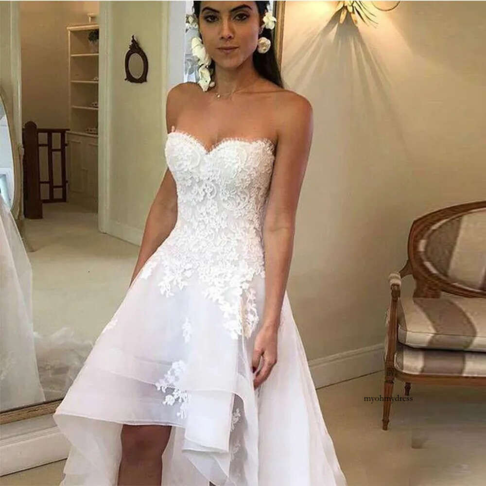 2021 Dresses Sweetheart Appliques High Low Country Wedding Dress Bridal Gown Robe Mariage Vestido de Novia 0509
