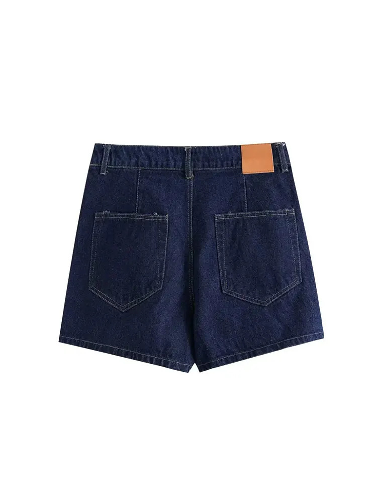 TRAF 2024 Womens Fashion Flip Pocket Decoration Short Collar Slim fit denim Top Asymmetric Denim Skirt 2 Piece Set 240507