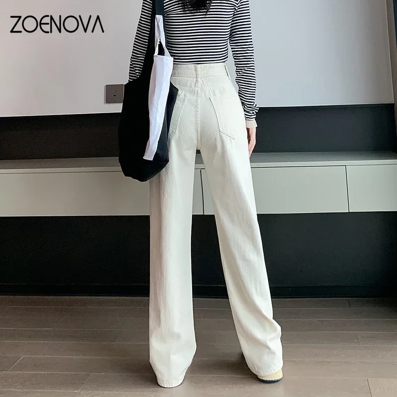 ZOENOVA High Waisted Jeans Y2K Fashion Women Clothing Blue Black Straight Leg Denim Pants Trousers Mom Jean Baggy Tall 240423