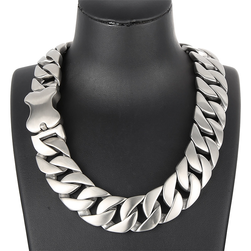 Bone Clasp Collar Sanded Miami Cuban Chain Solid Stainless Steel Mens Necklace Hip Hop Jewelry