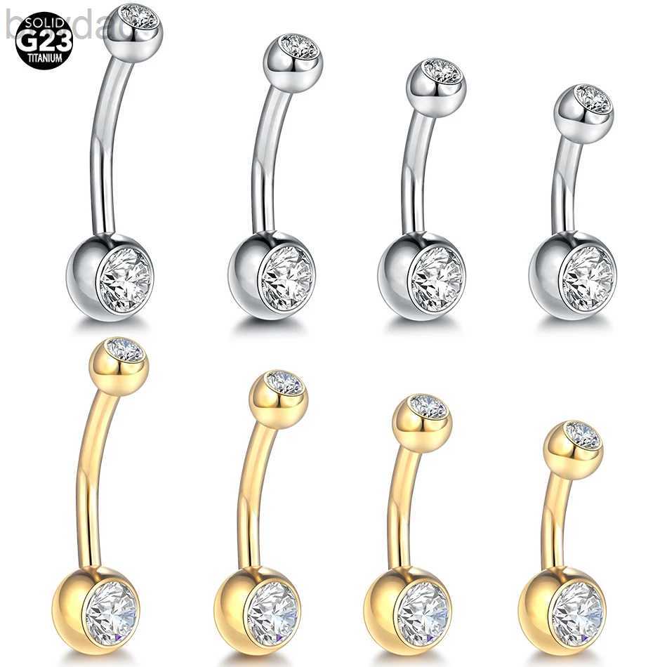 Navel Rings 1PCS G23 Titanium 14G Gold Color Belly Button Rings Navel Nombril Piercing CZ Gem 6/8/10/12mm Bar Belly Piercing Sexy Jewelry d240509