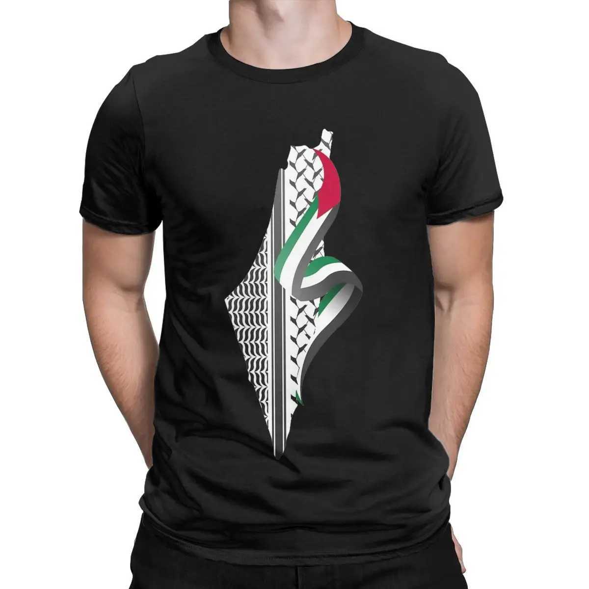 Men's T-Shirts Vintage Palestine Keffiyeh Palestine Map Mens T-shirt Crewneck 100% Cotton T-shirt Shorts Silver Ts Plus Size Top T240508