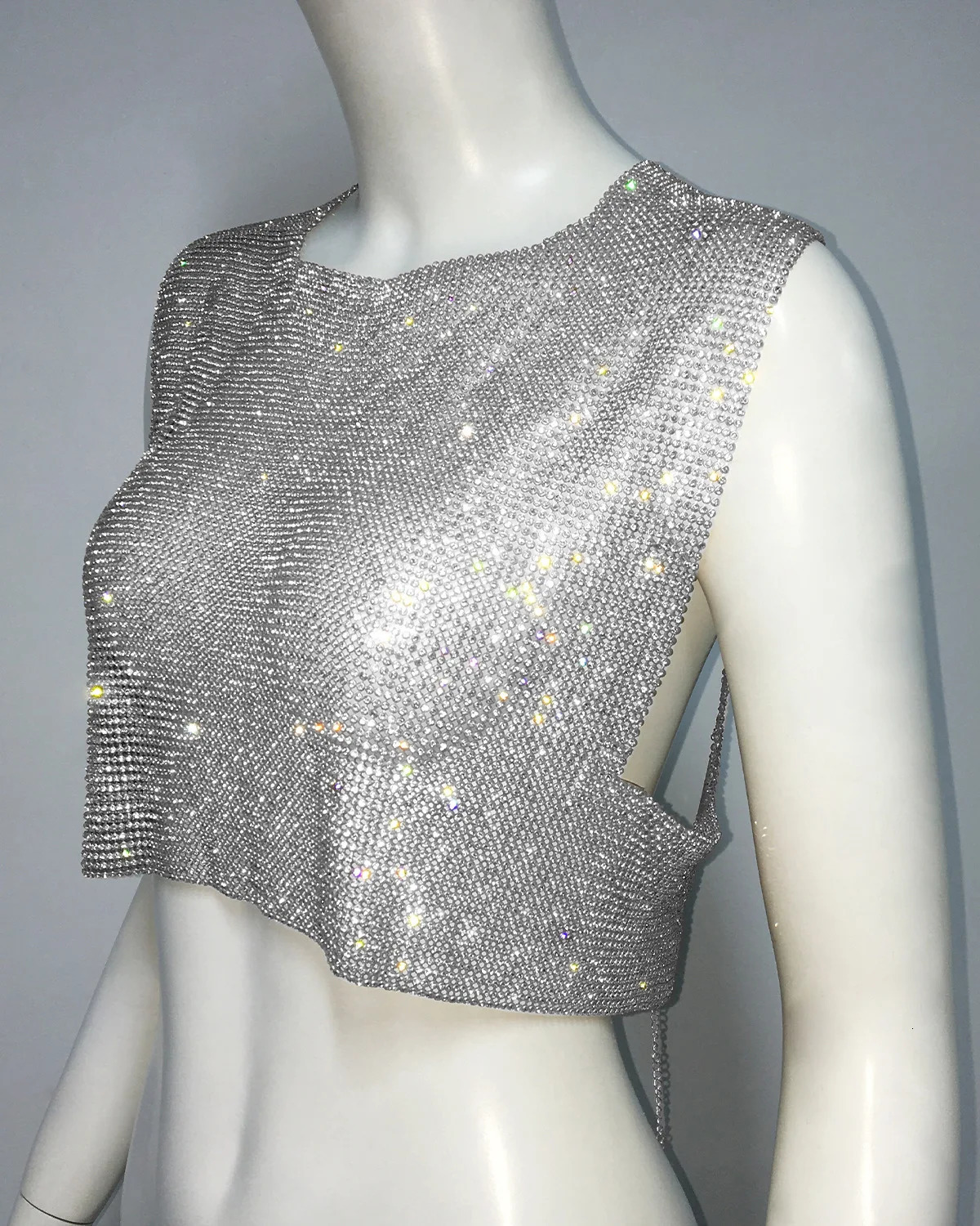 Y2K top sleeveless backless diamond top summer party carnival wearing a luxurious vest 240508 - view 7
