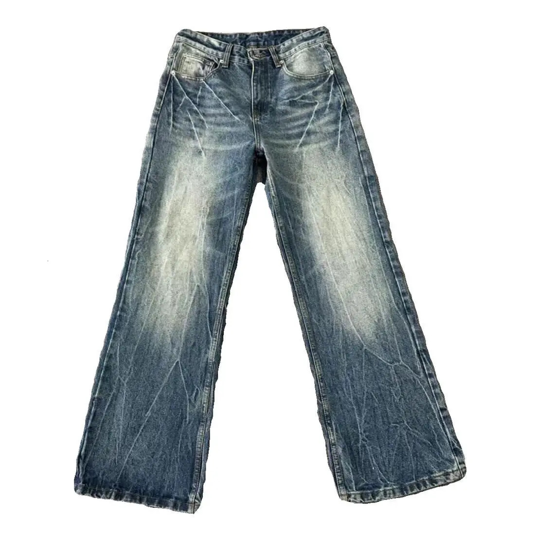 American style high street men and women trendy washed straight leg jeans autumn hip-hop loose slightly flared casual pants y2k 240429