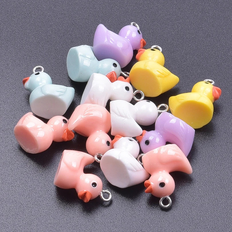 103050100pcsLot Multicolored Resin 3D Duck Charms Cute Animal Pendant For Jewelry Making Diy Earrings Keychain Accessories 240507