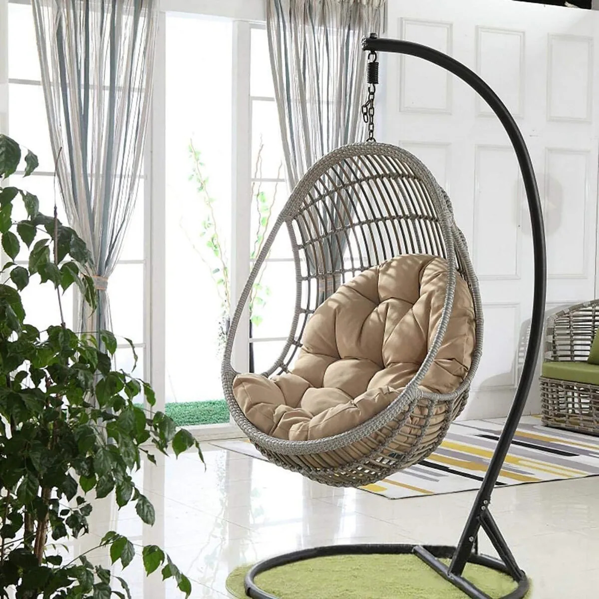 Round Hanging Egg Hammock Chair Swing Seat Cushion Thick Nest Back for Indoor and Outdoor Patio 240508