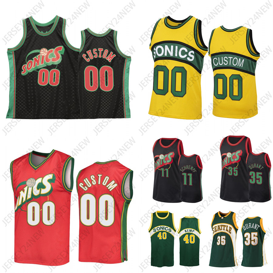 SuperSonic Reteo Custom Vintage 35 Kevin Durant 34 Ray Allen Seattles Basketball Jerseys 40 Shawn Kemp 20 Gary Payton XS-4XL