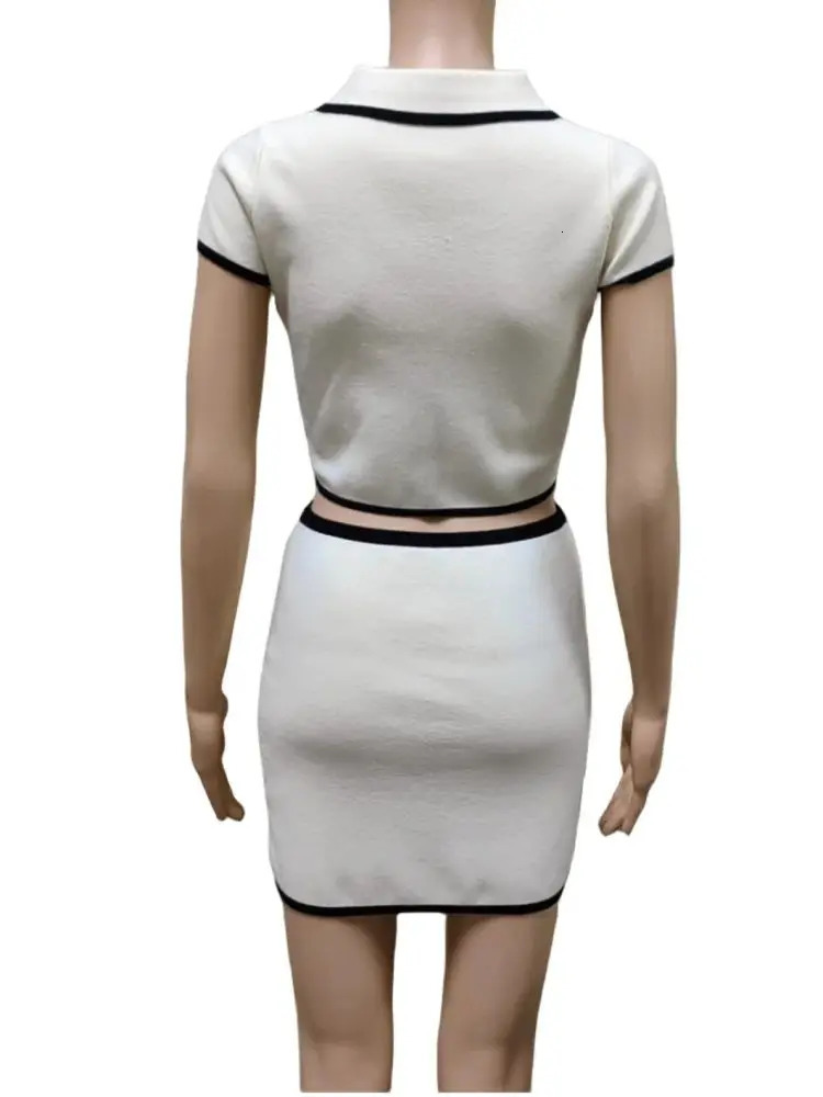 Ladies Elegant Knit Two Piece Sets Summer Short shirts Bodycon Mini Skirts Suits Women White Dress Outfits 240423
