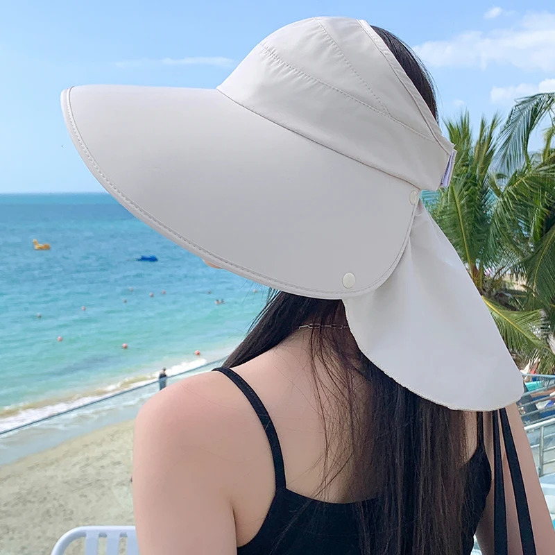 Womens summer hat for wide Brim UV neck protection solar beach bucket hat foldable ponytail travel Panama womens hat 240429