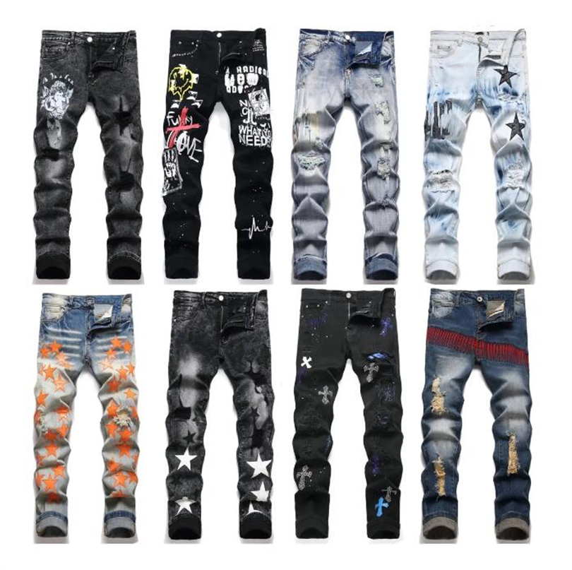 purple jeans mens designer jeans skinny jeans men pencil pants hole cotton print hip hop black jeans denim trousers fashion pants high-end quality slim fit jeans#292