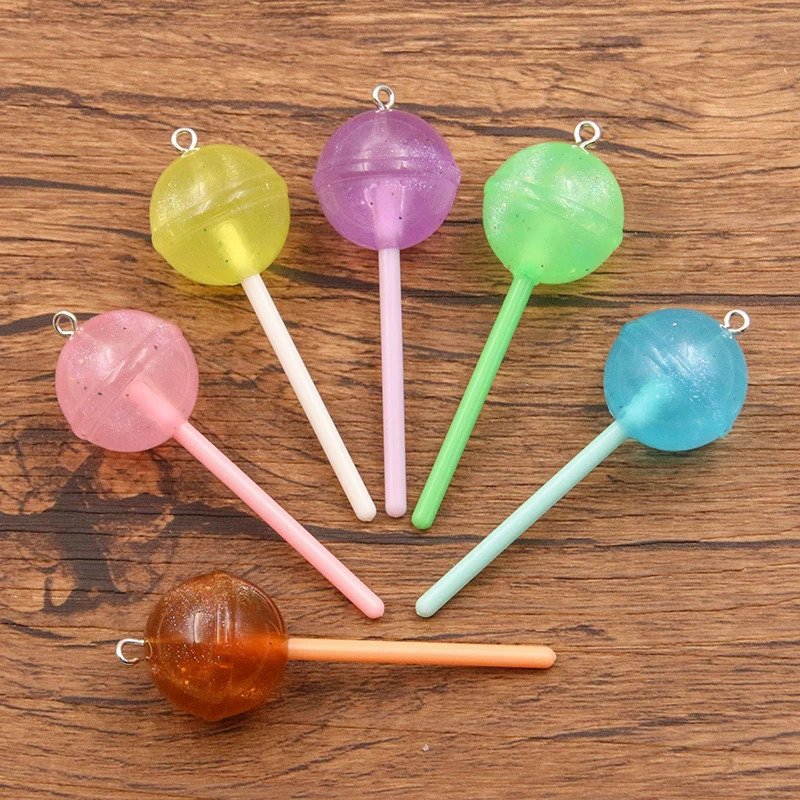 10Pcs Mix Color Size Bling Glitter Heart Round Duck Star Lollipop Resin Charms For Earring Kawaii 3D Keychain Jewelry Making 240507