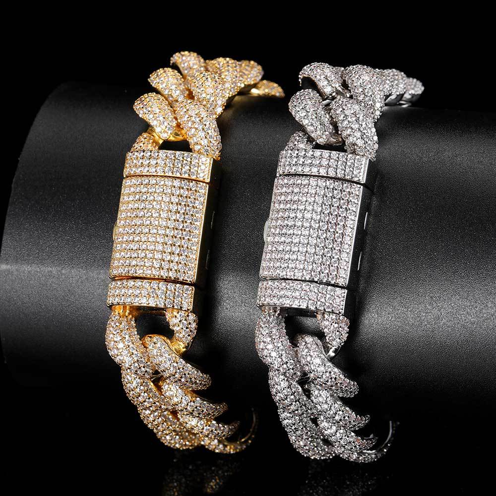 14mm/18mm Hip Hop 5A Zircon Bubble Cuban Chain Bracelet Real Gold Plated Jewelry